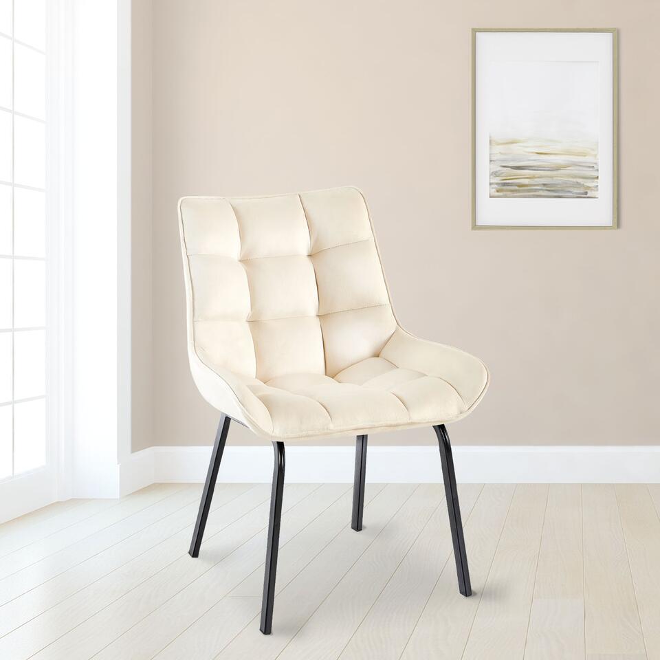  CLP Eetkamerstoel Saranda Zwart Frame - Fluweel - Creme