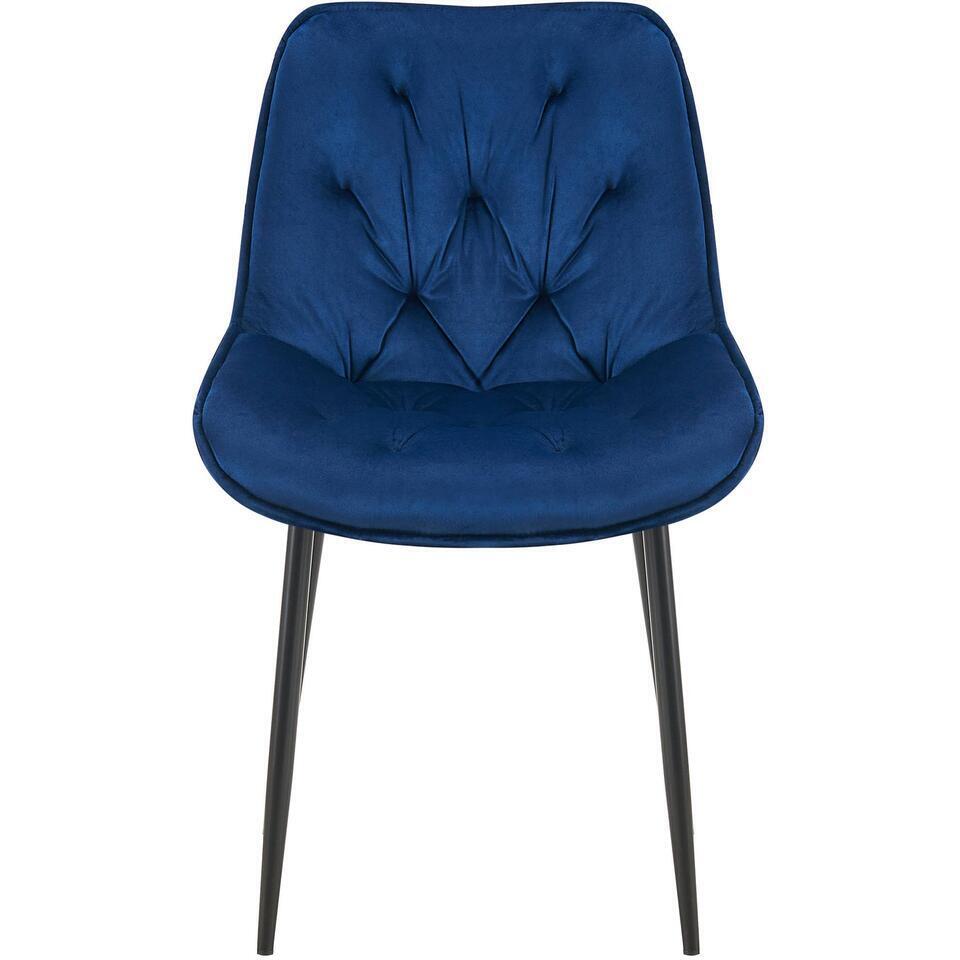  CLP Set Van 2 Eetkamerstoel Wallace Zwart Frame - Fluweel - Blauw