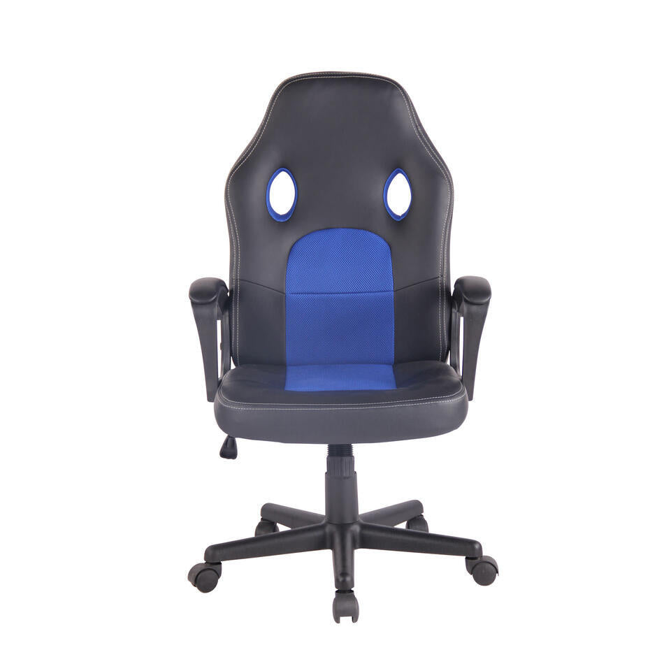  CLP Bureaustoel Elbing Zwart Frame - Kunstleer - Zwart/blauw