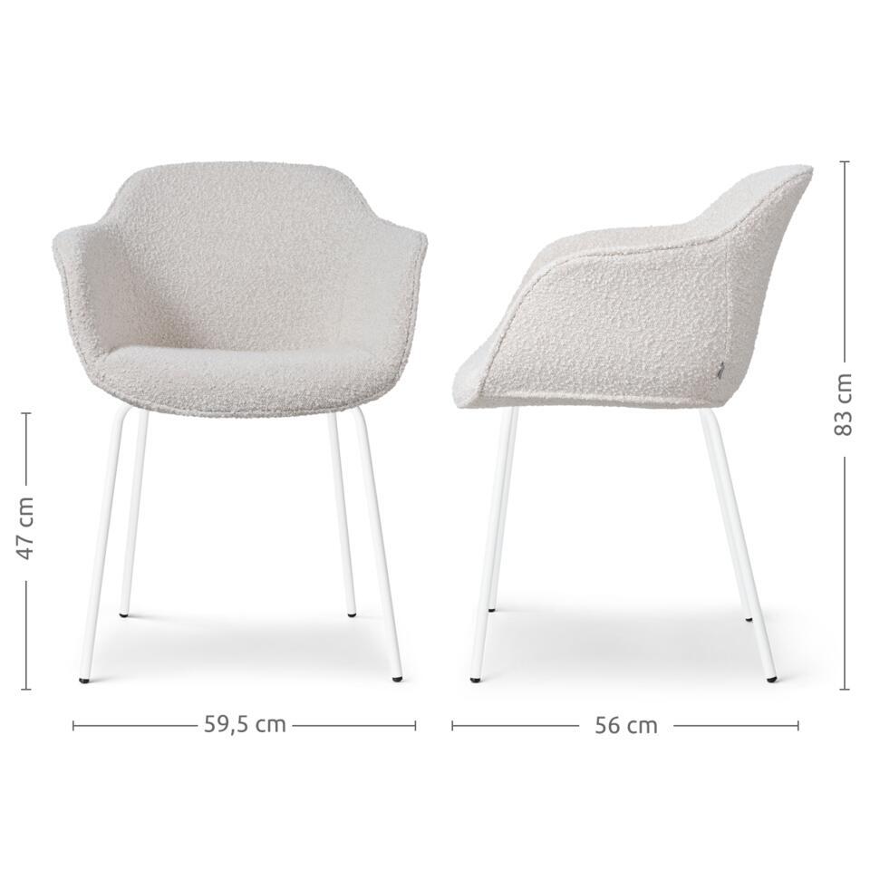  Nolon Nora-Mare Eetkamerstoel Bouclé Beige - Armleuning - Witte Poten