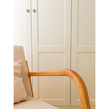  Schommelstoel Van Massief Hout En Beige Stof