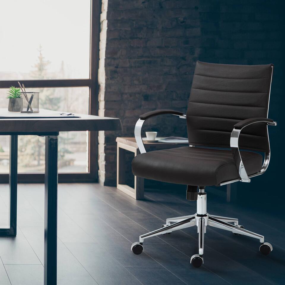  CLP Bureaustoel Oakland Chroom Frame - Echt Leer - Bruin