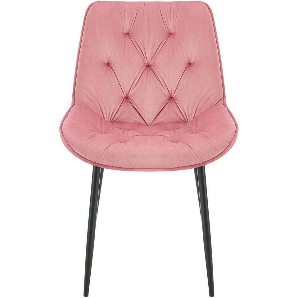  CLP Set Van 2 Eetkamerstoel Wallace Zwart Frame - Fluweel - Roze