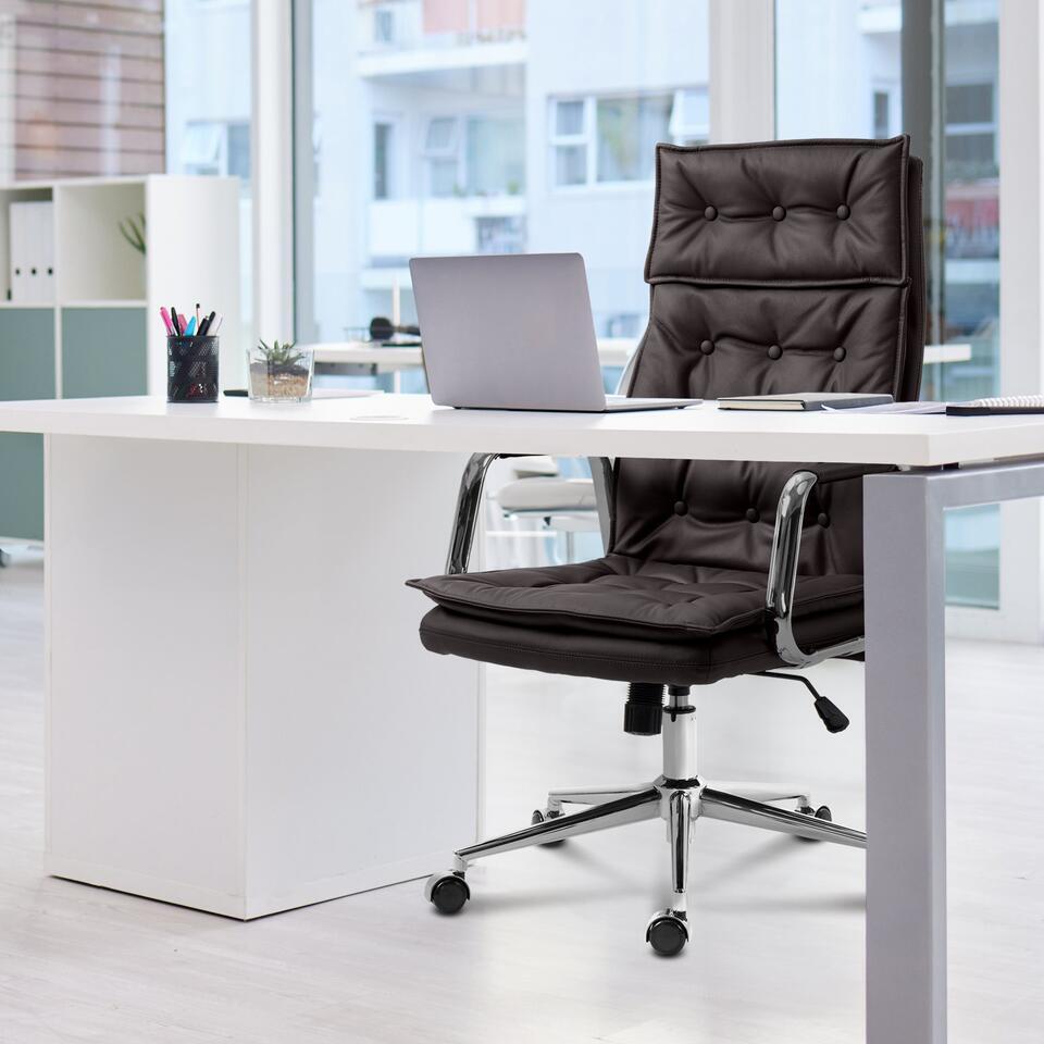  CLP Bureaustoel Sotira Chroom Frame - Echt Leer - Bruin