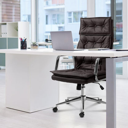  CLP Bureaustoel Sotira Chroom Frame - Echt Leer - Bruin