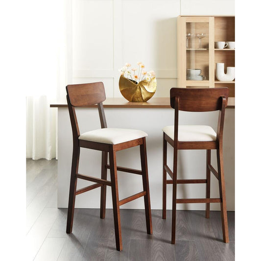  AMBLER - Barkruk Set Van 2 - Lichtbeige - Hout
