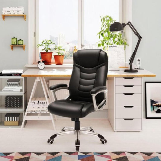 Merkloos Ergonomische Bureaustoel - Kunstleer - Zwart