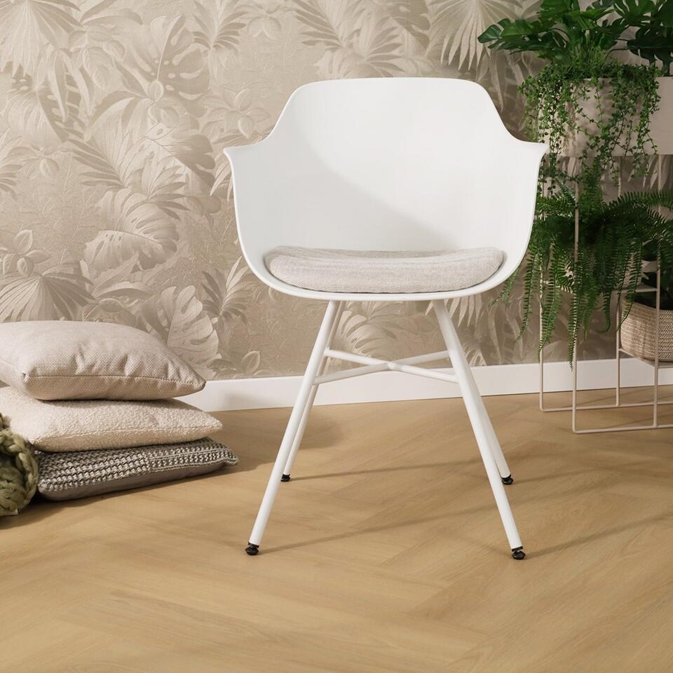  Nolon Noa-Liz Eetkamerstoel Wit - Beige Kussen - Witte Poten