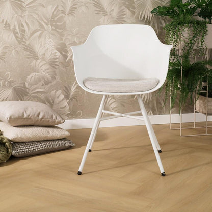  Nolon Noa-Liz Eetkamerstoel Wit - Beige Kussen - Witte Poten