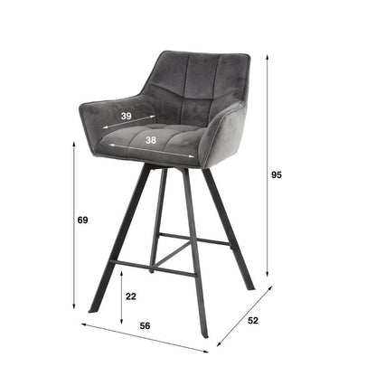  Fraaai - Ramon Draaibare Barstoel - 69 Cm - Velvet - Champagne