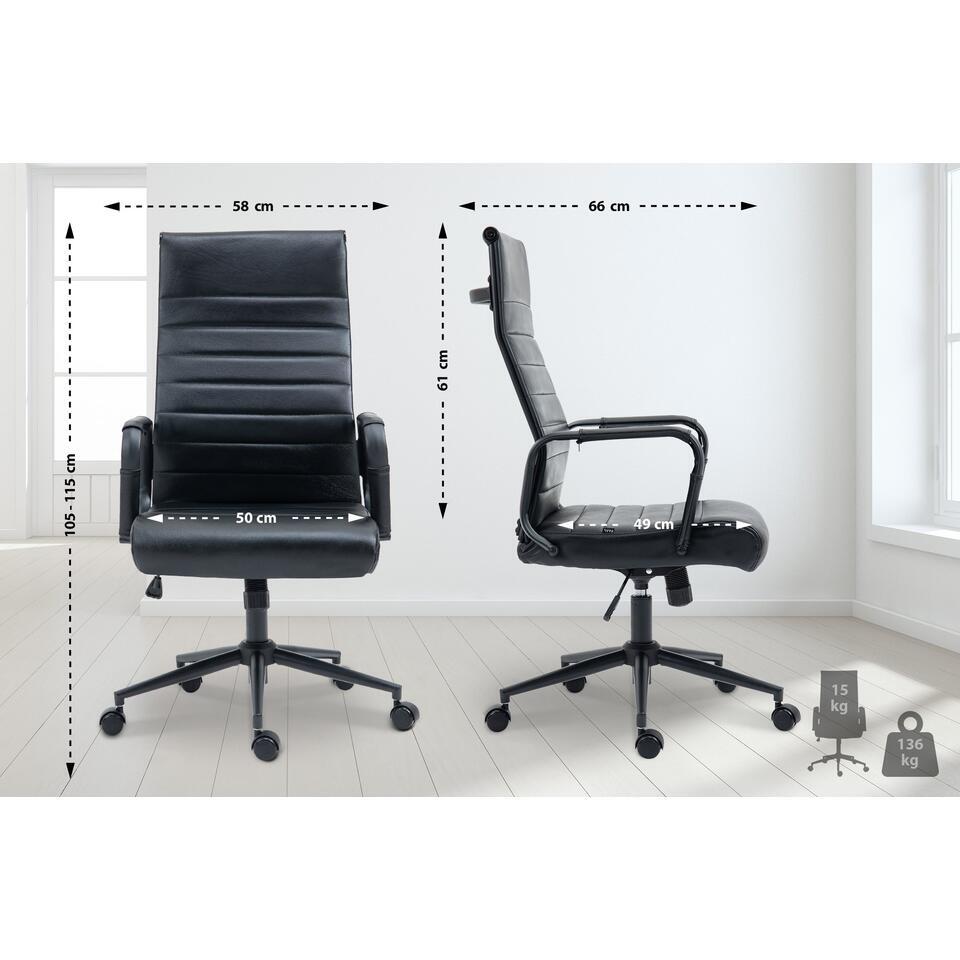  CLP Bureaustoel Kolumbus Mat Zwart Frame - Echt Leer - Zwart/zwart