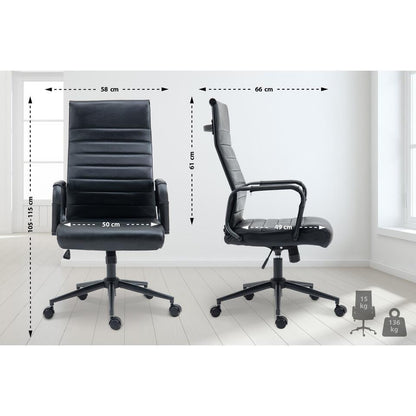  CLP Bureaustoel Kolumbus Mat Zwart Frame - Echt Leer - Zwart/zwart